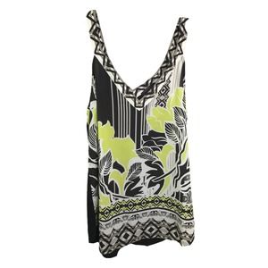 Hale Bob Women's Tank Top Shirt Sleeveless Black Yellow Floral Silk V-Neck Sz XS